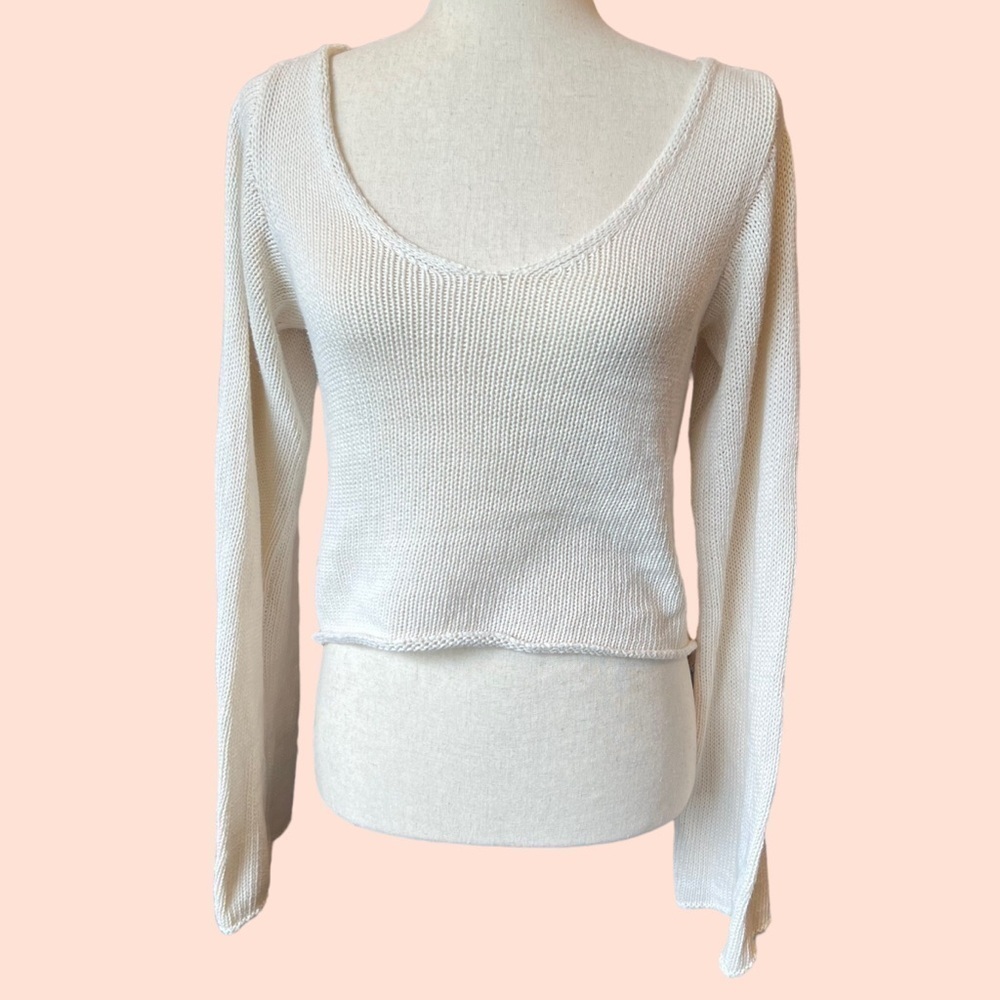 Don’t Ask Why Scoop Neck Crisscross Back Flare Sleeve Knit Sweater Ivory Sz OSFM